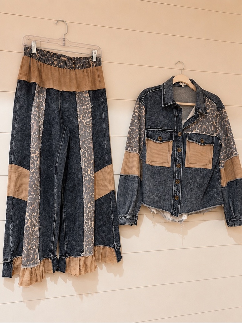 NEW POL SET : “The Demmie”Leopard & Washed Denim Jacket &Pant Set - Picture 4 of 6